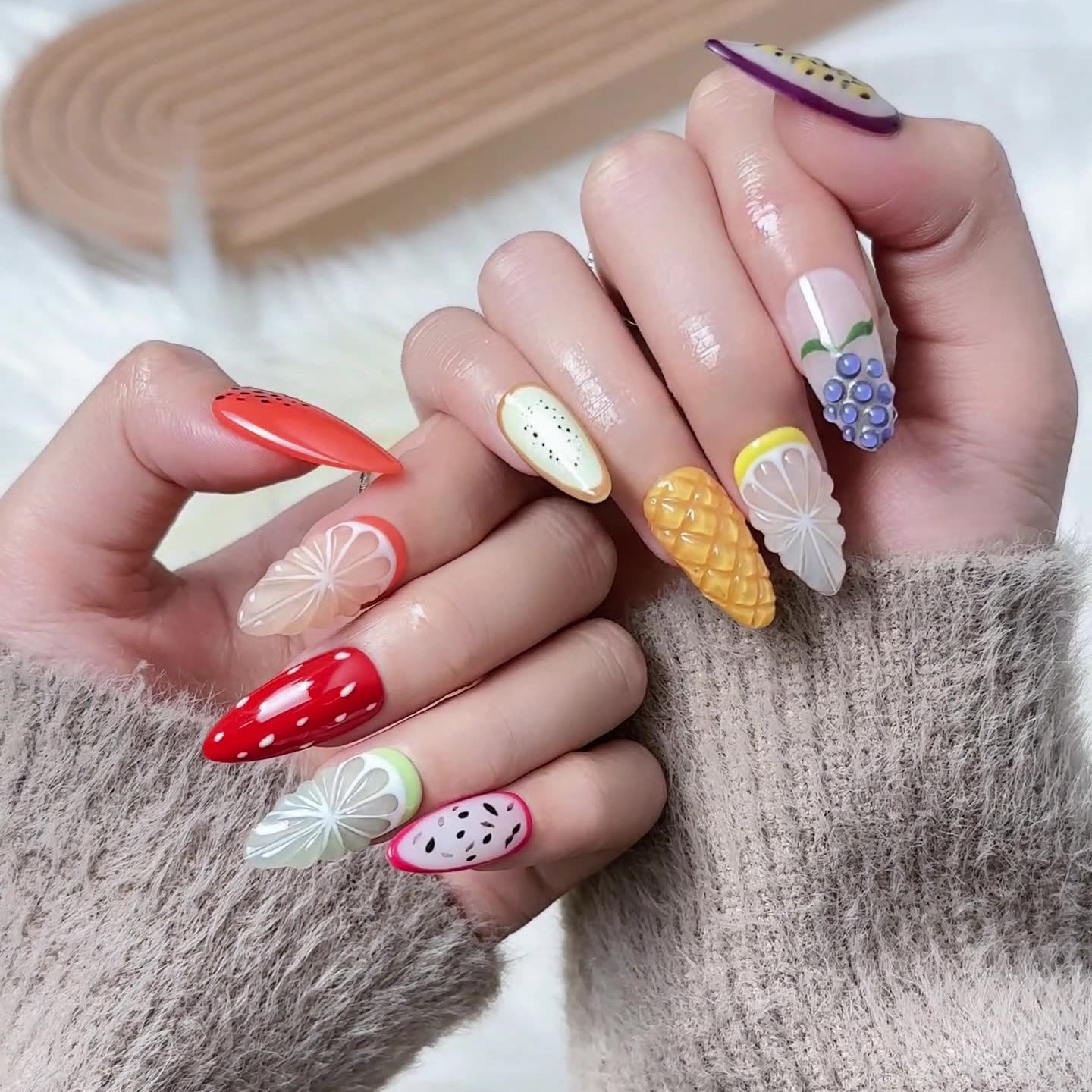 (Handmade) 10pcs/Set Spring Fruits Press-On Nails