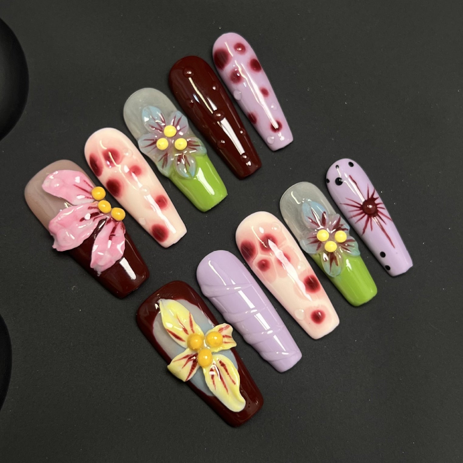 (Handmade) 10pcs/Set 3D Devil Flower Press-On Nails