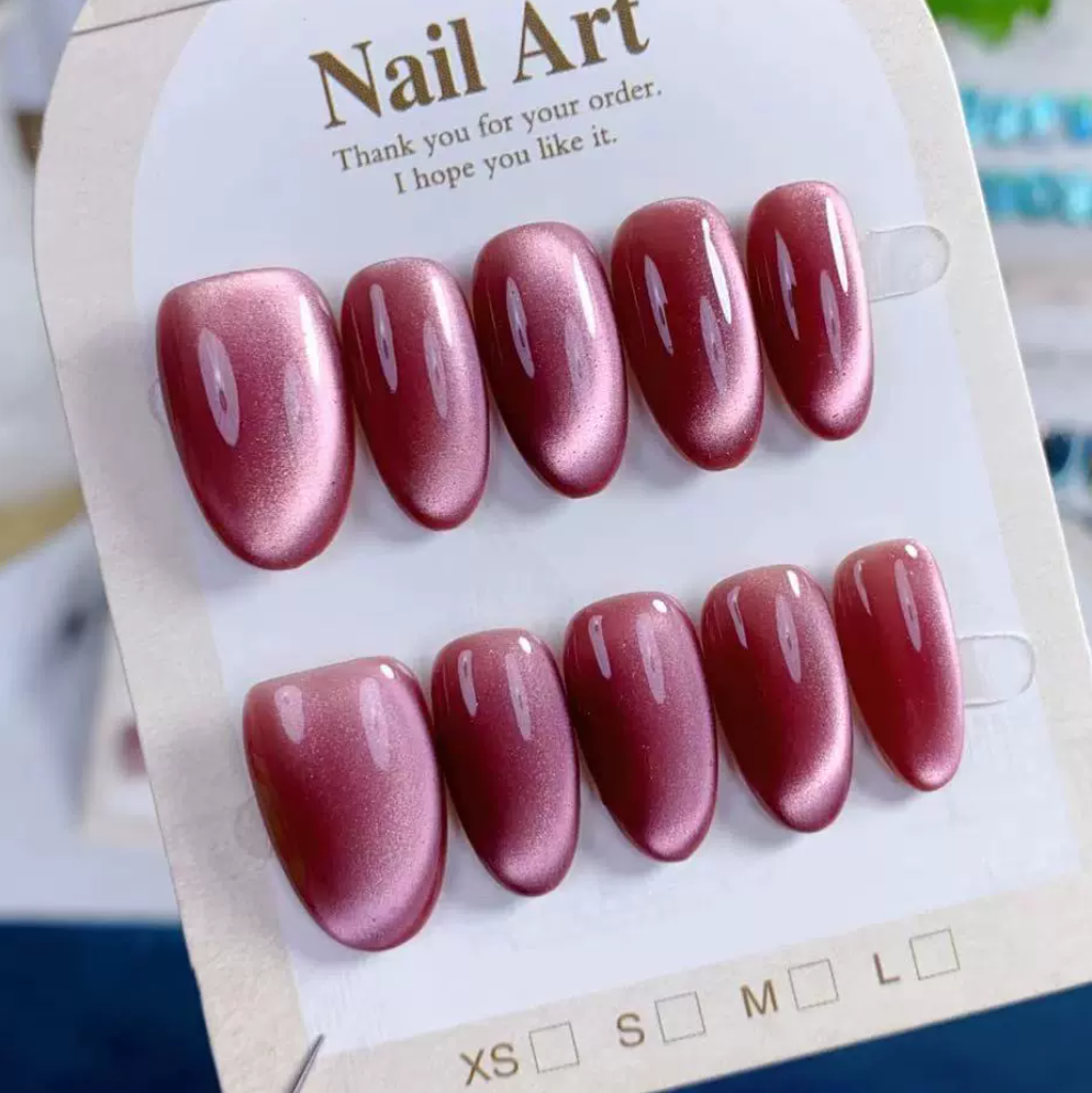 (Handmade) 10pcs/Set Red Cat Eye Press-On Nails