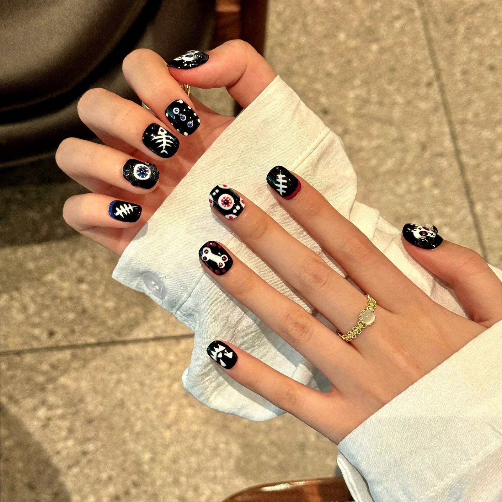 (Handmade) 10pcs/Set Halloween Painted Pumpkin Skull Press-On Nails