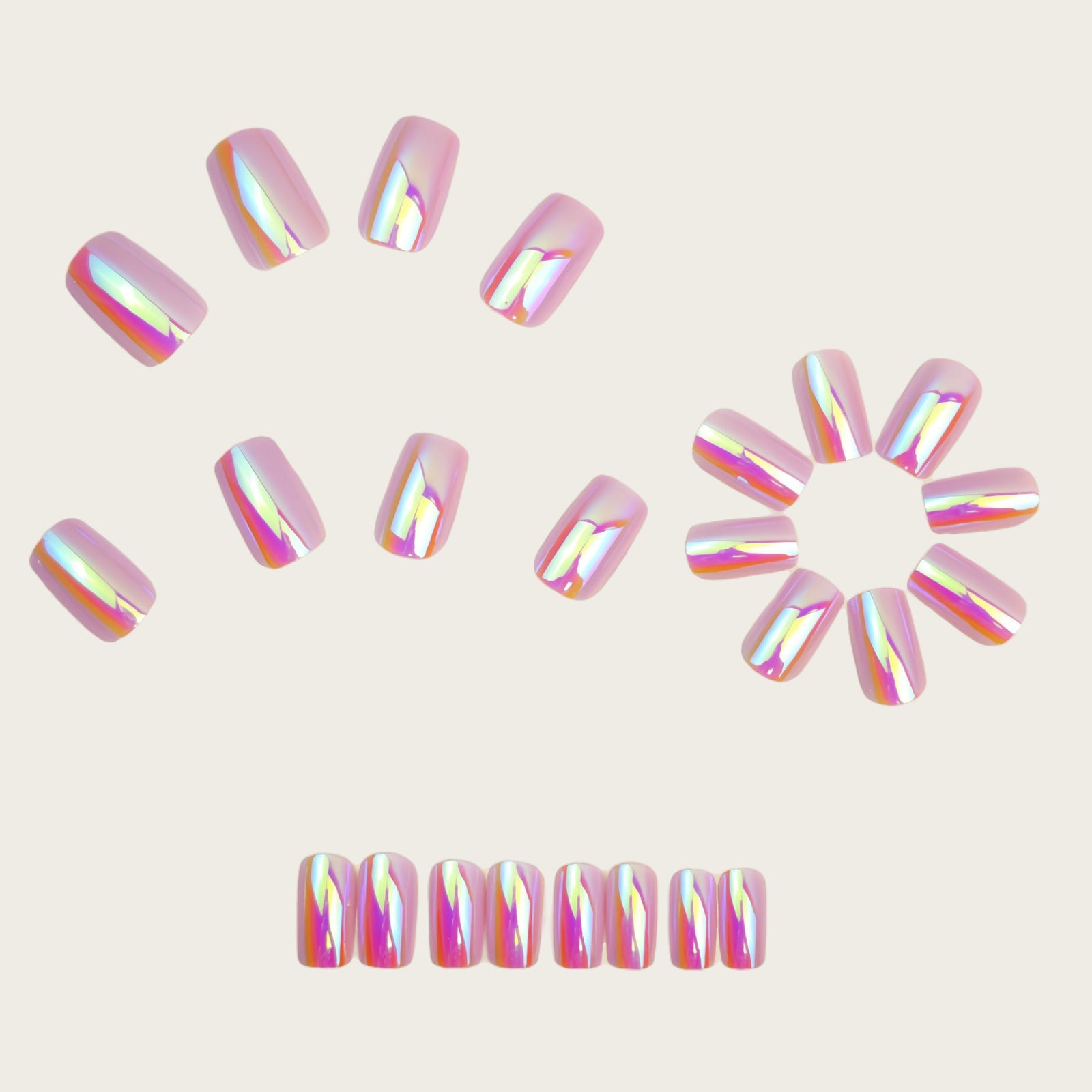 24pcs/Set Pink Aurora Chrome Press-On Nails