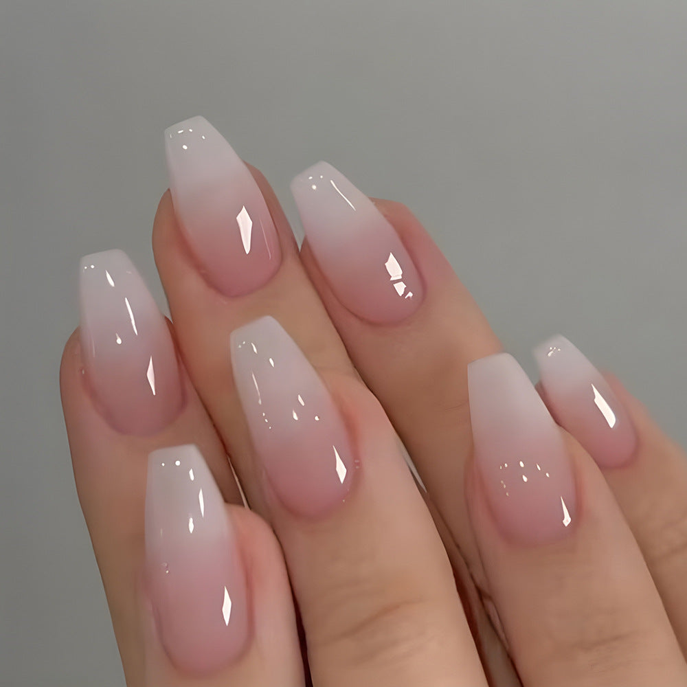 24pcs/Set Frosted Gradient Nude White Press-On Nails