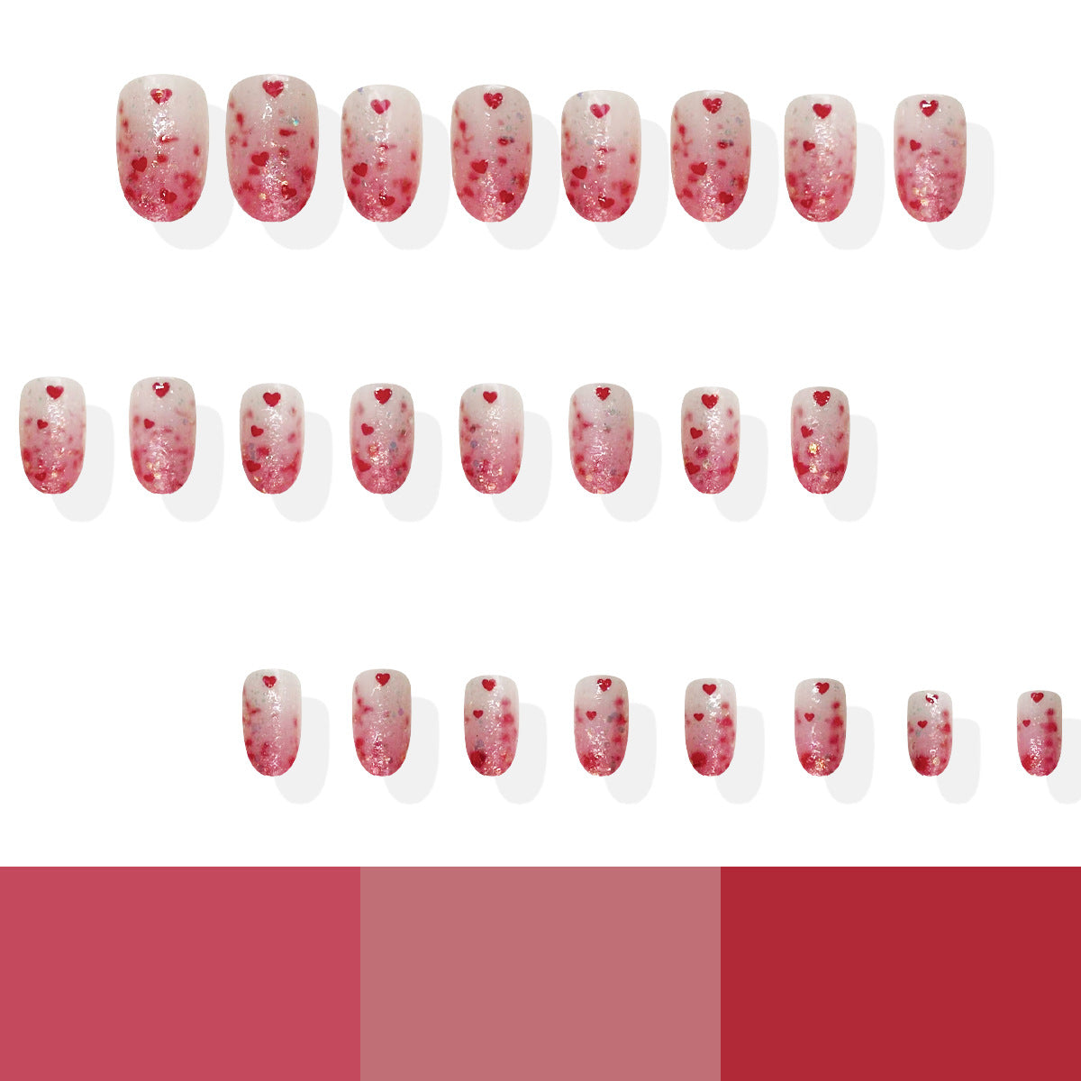24pcs/Set Red Hearts with Glitter Gradient Press-On Nails