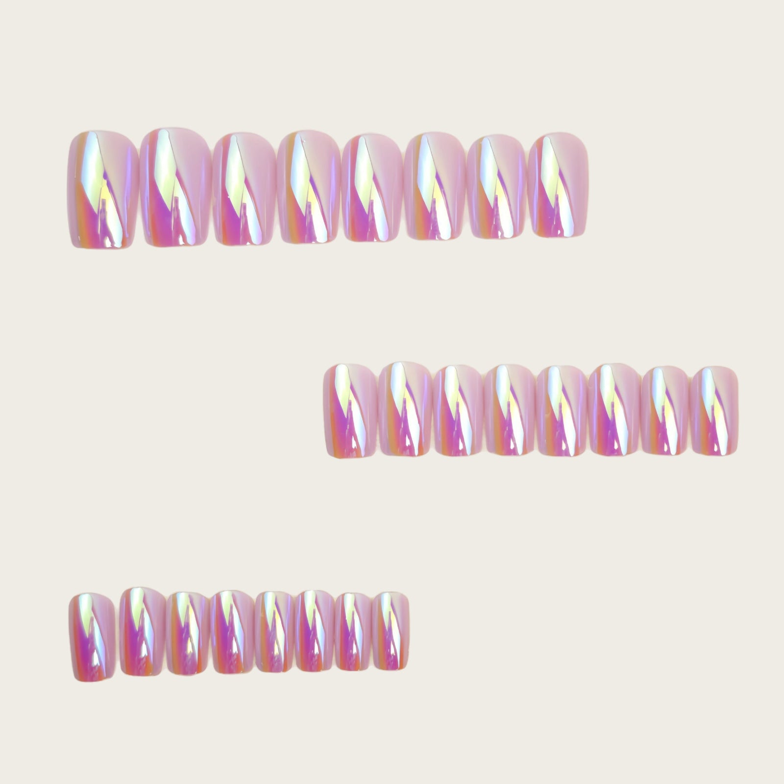 24pcs/Set Pink Aurora Chrome Press-On Nails