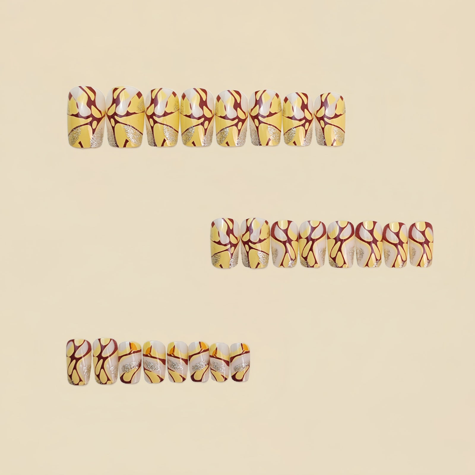 24pcs/Set Yellow Marble Pattern Short Press-On Nails