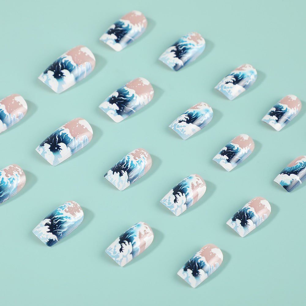 24pcs/Set Blue Ocean Press-On Nails