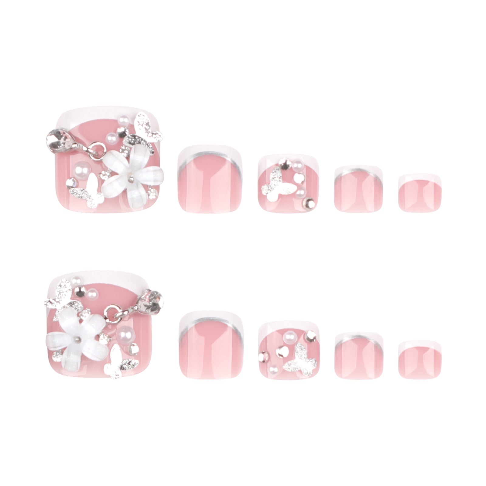 24pcs/Set 3D Floral Pearl Press On Toe Nails