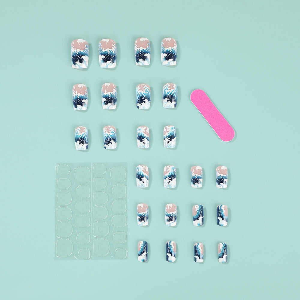 24pcs/Set Blue Ocean Press-On Nails