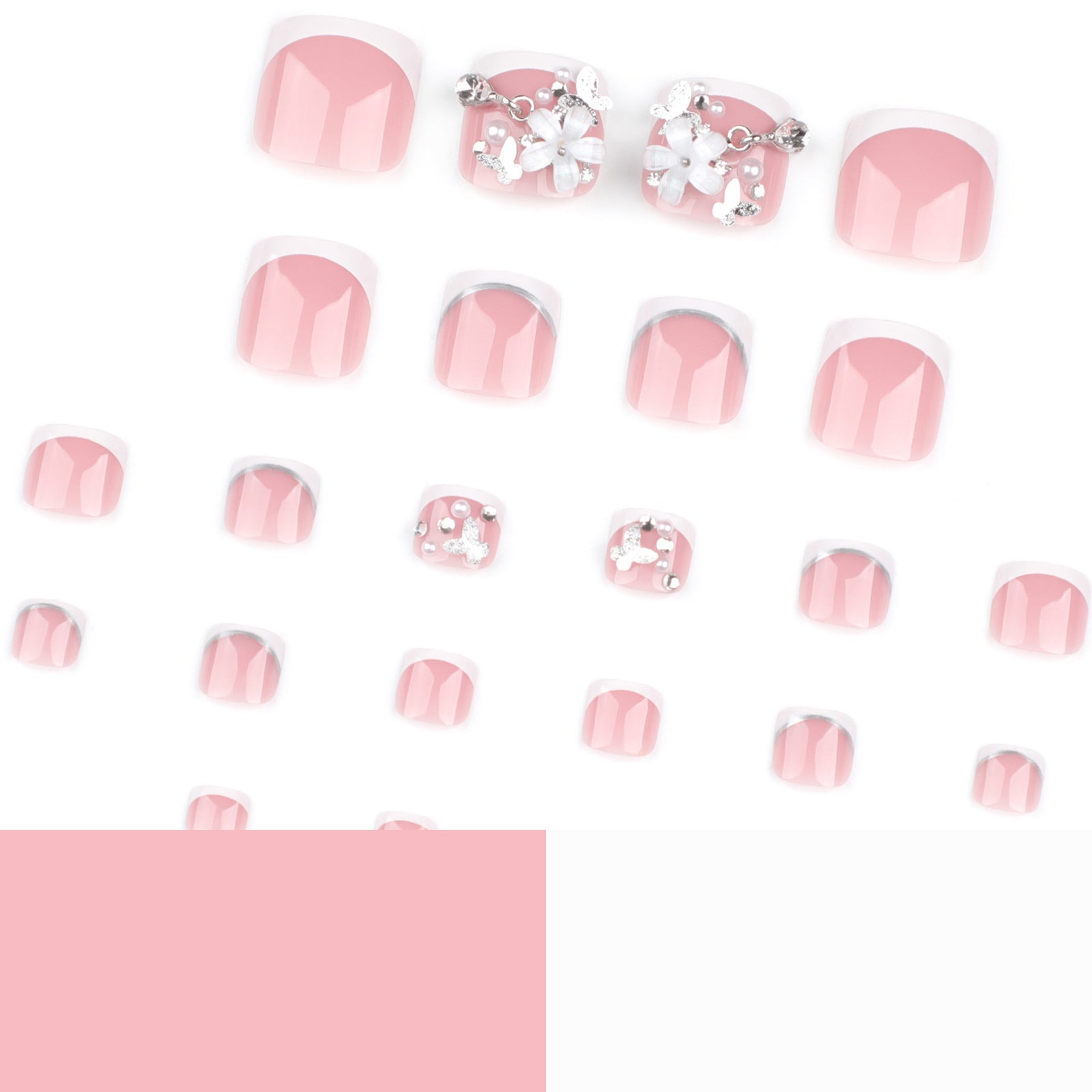 24pcs/Set 3D Floral Pearl Press On Toe Nails