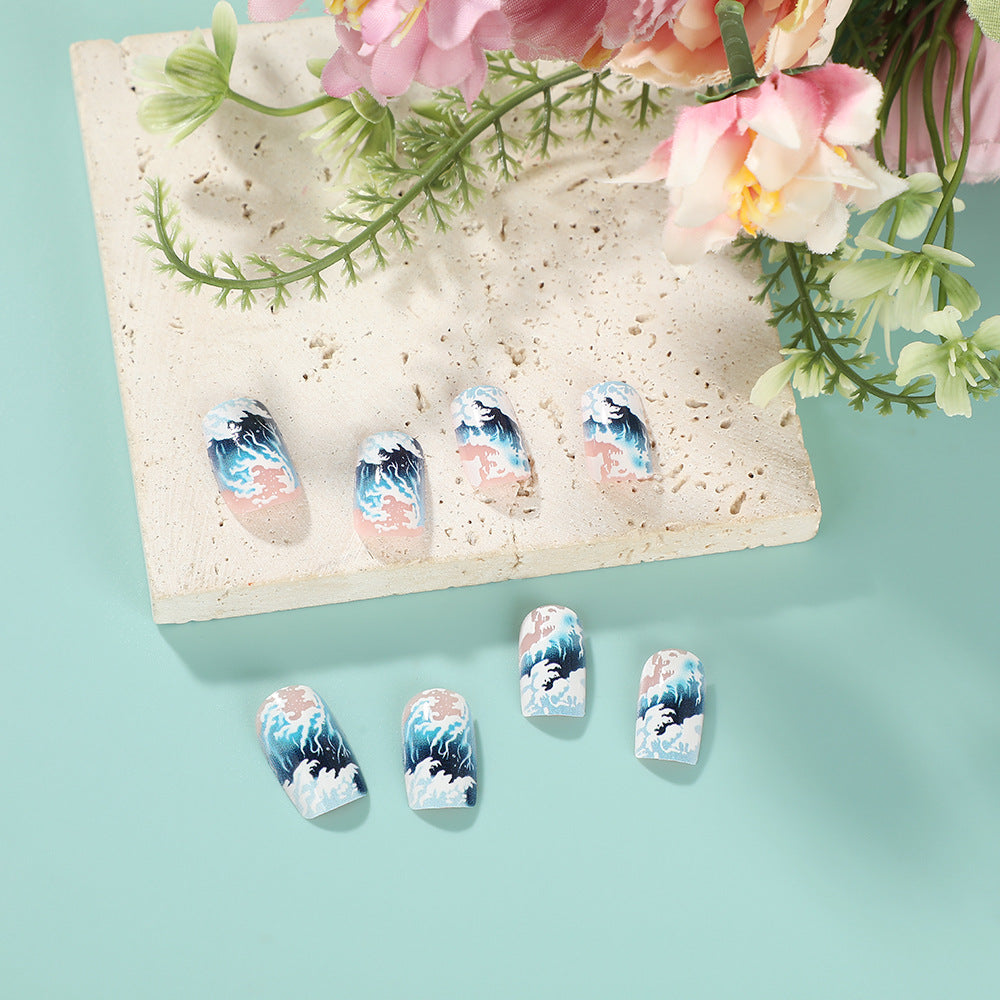 24pcs/Set Blue Ocean Press-On Nails