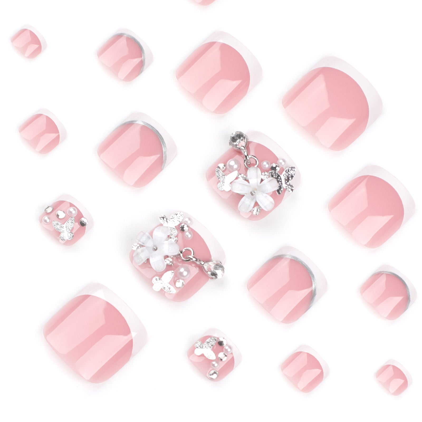 24pcs/Set 3D Floral Pearl Press On Toe Nails