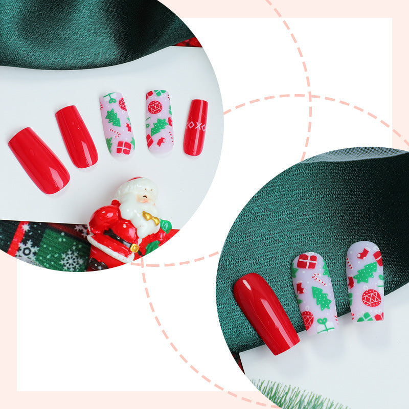 24pcs/Set Red Santa Hat Candy Press-On Nails