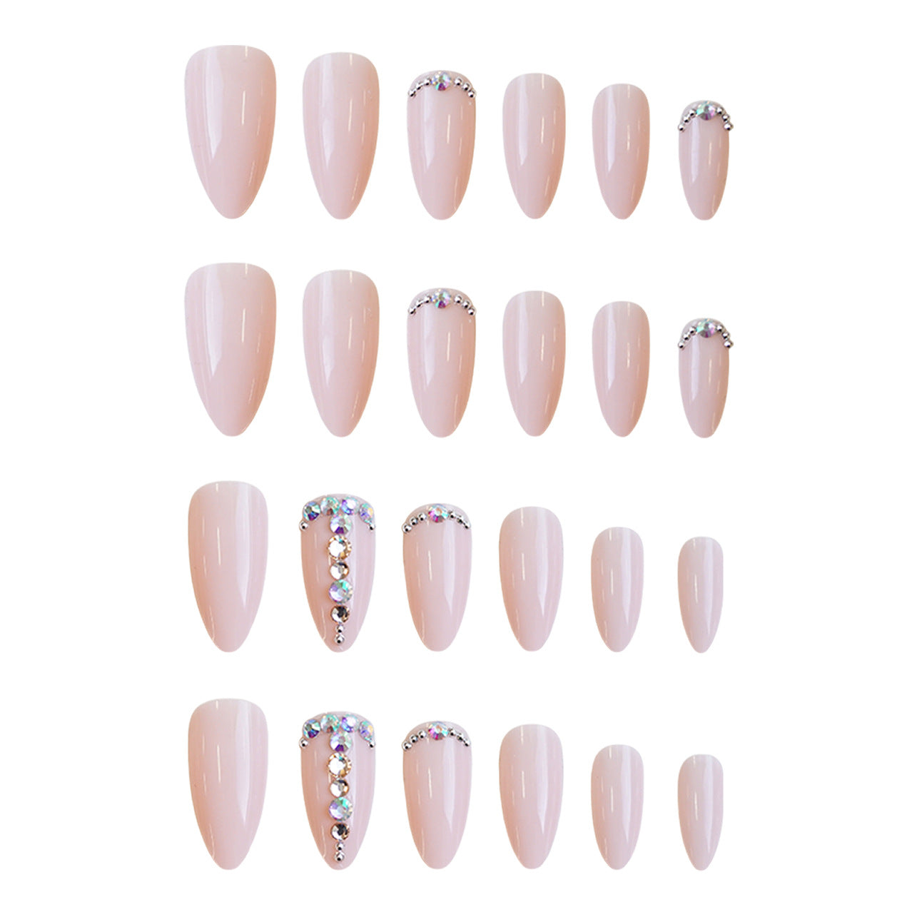 24pcs/Set Rhinestone Pink Press-On Nails