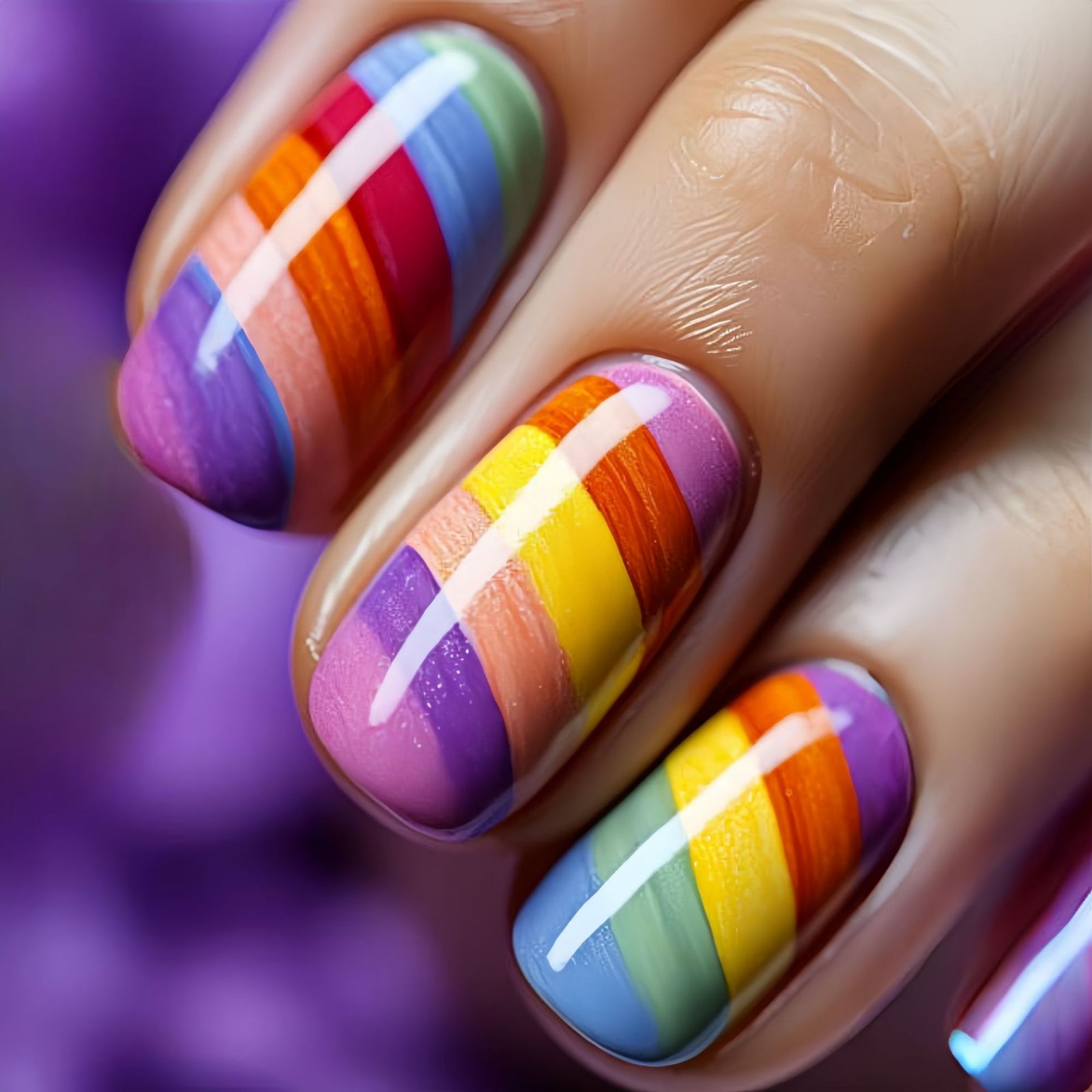 24pcs/Set Multicolor Striped Tie-Dye Short Press-On Nails