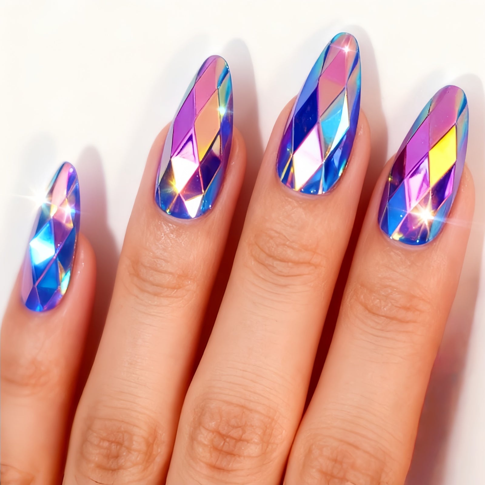 24pcs/Set Multi-Faceted Metallic Blue Chrome Press-On Nails