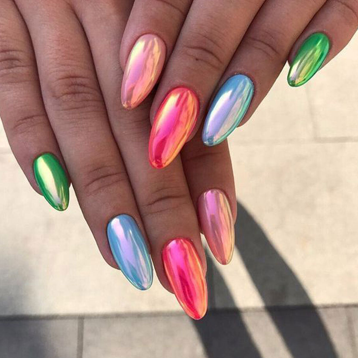 24pcs/Set Holographic Multicolor Press-On Nails