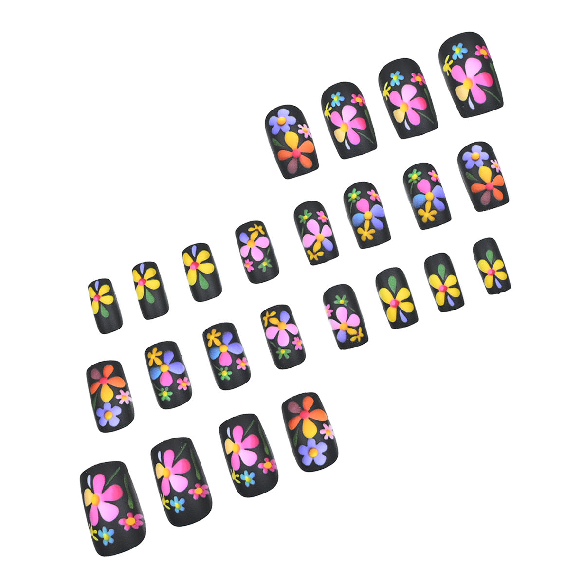 24pcs/Set Colorful Floral Matte Nails Press-On Nails