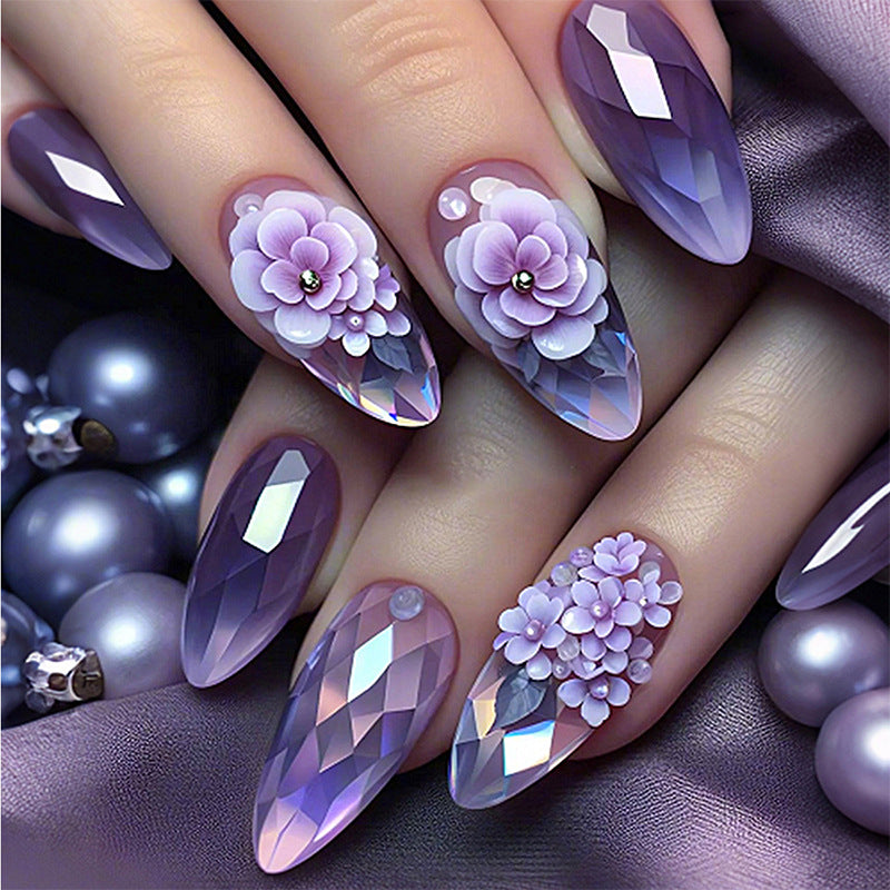 24pcs/Set Purple Flower Press-On Nails