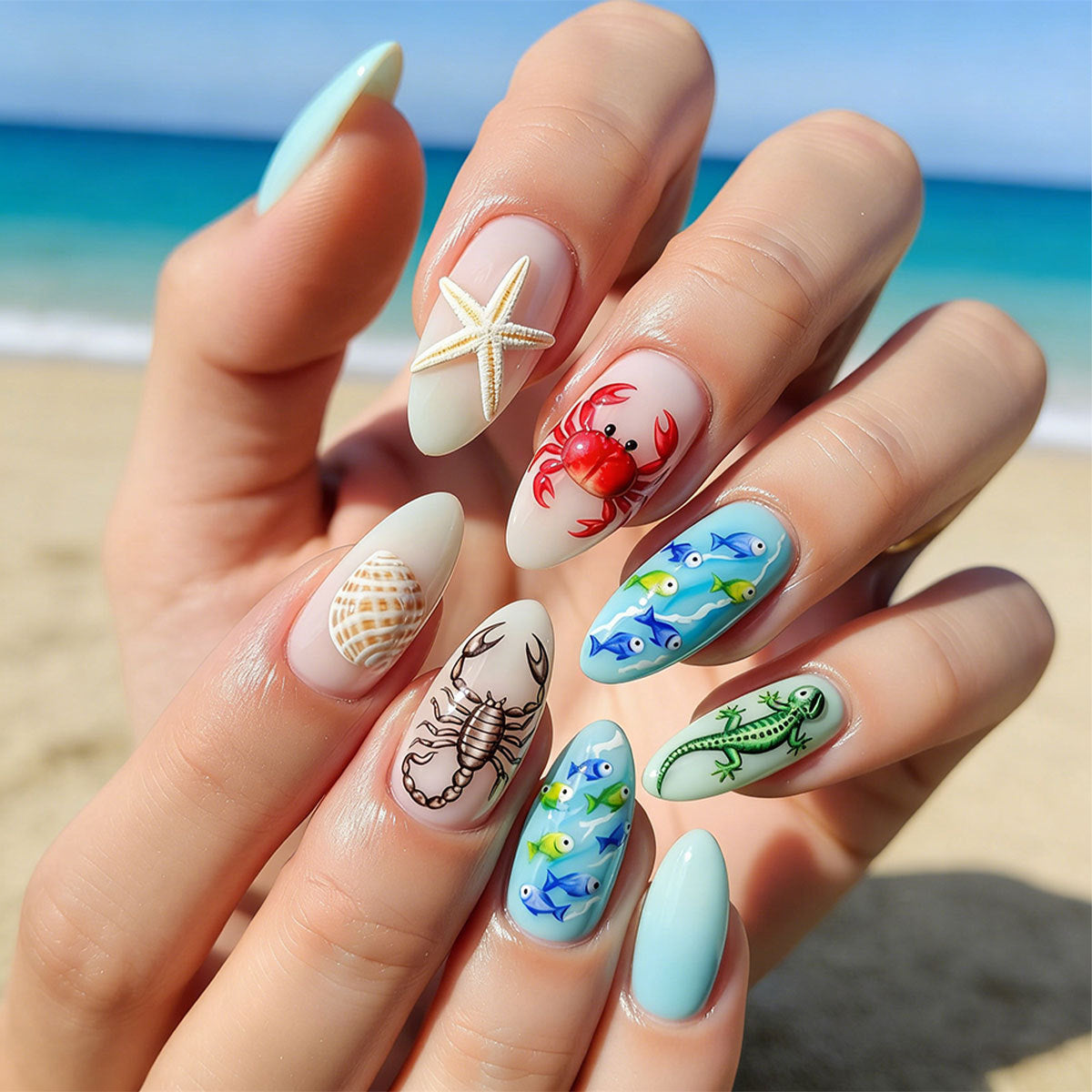 24pcs/Set Starfish & Seashell Press-On Nails