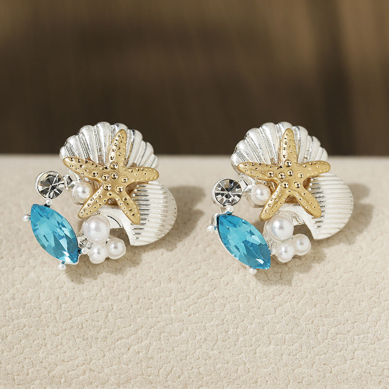 Starfish, Shell & Pearl Stud Earrings