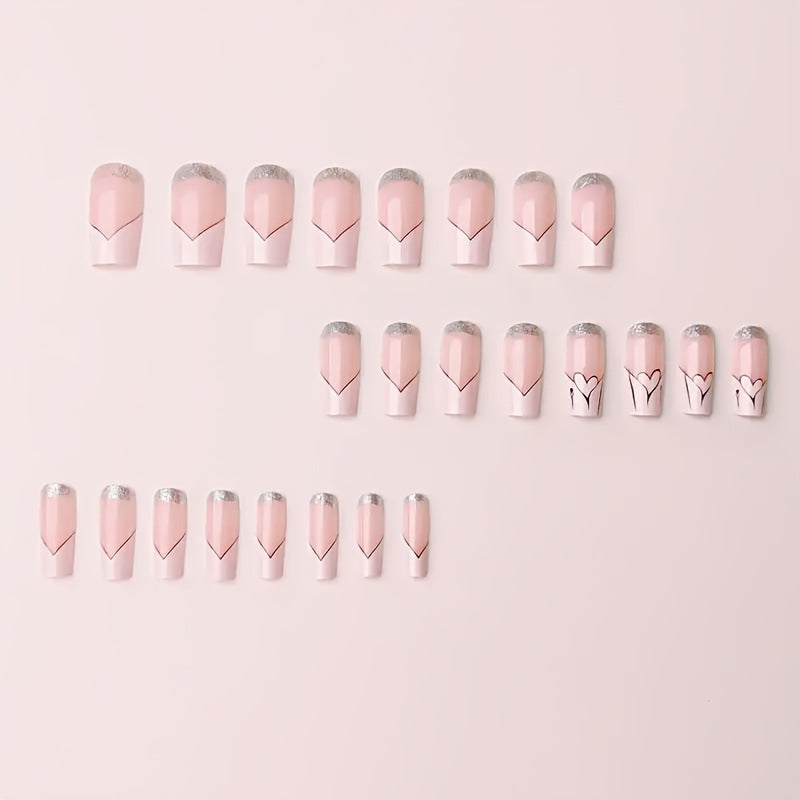 24pcs/Set French White Heart-Shaped Press-On Nails