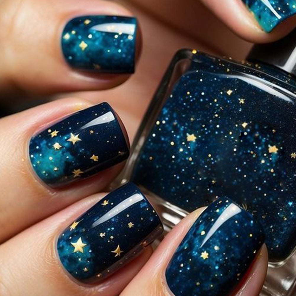 24pcs/Set Glossy Starry Sky Galaxy Press-On Nails