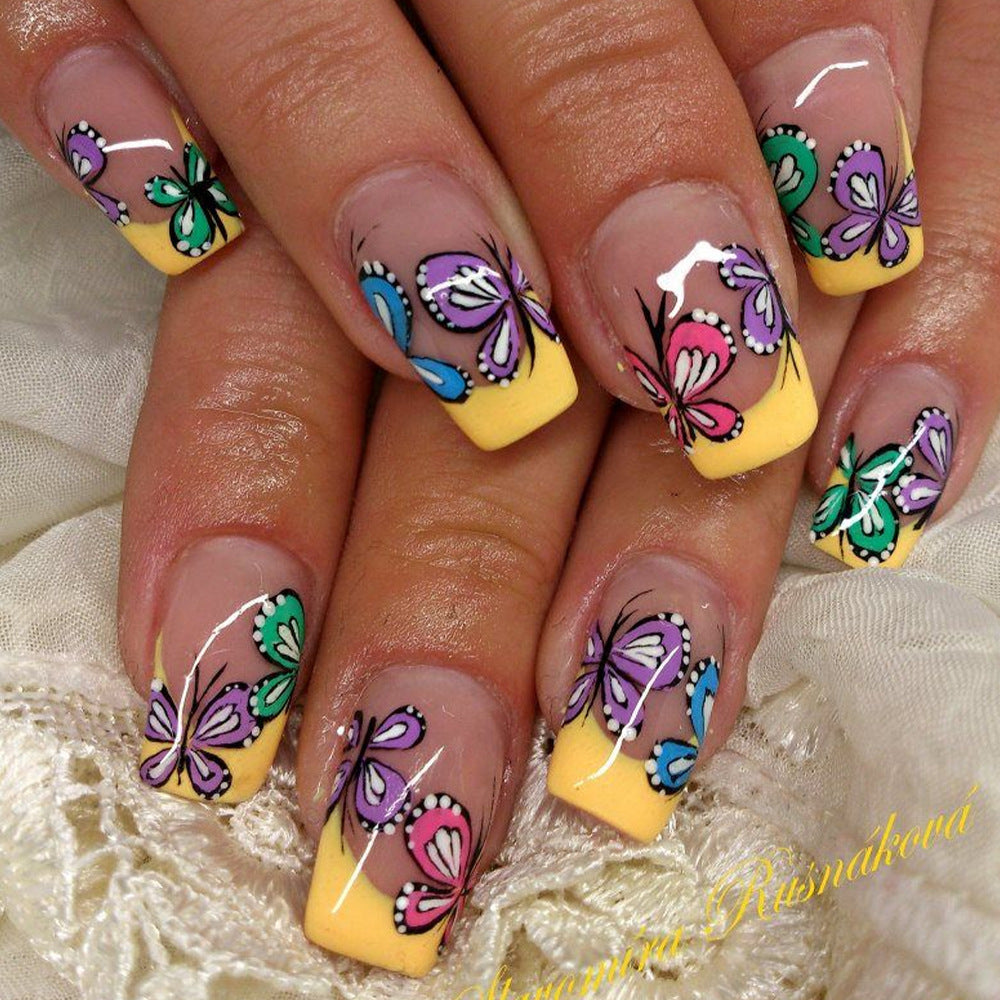 24pcs/Set French Butterfly Press-On Nails