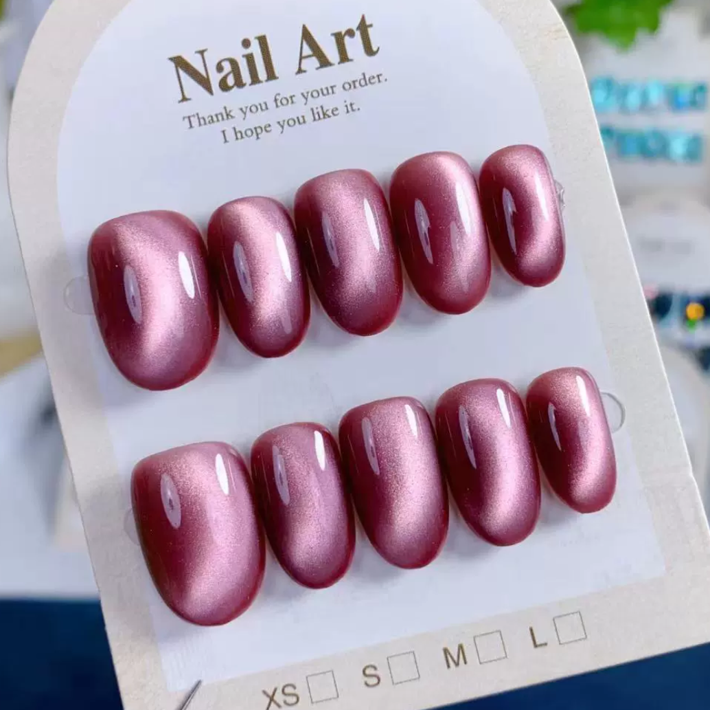 (Handmade) 10pcs/Set Red Cat Eye Press-On Nails