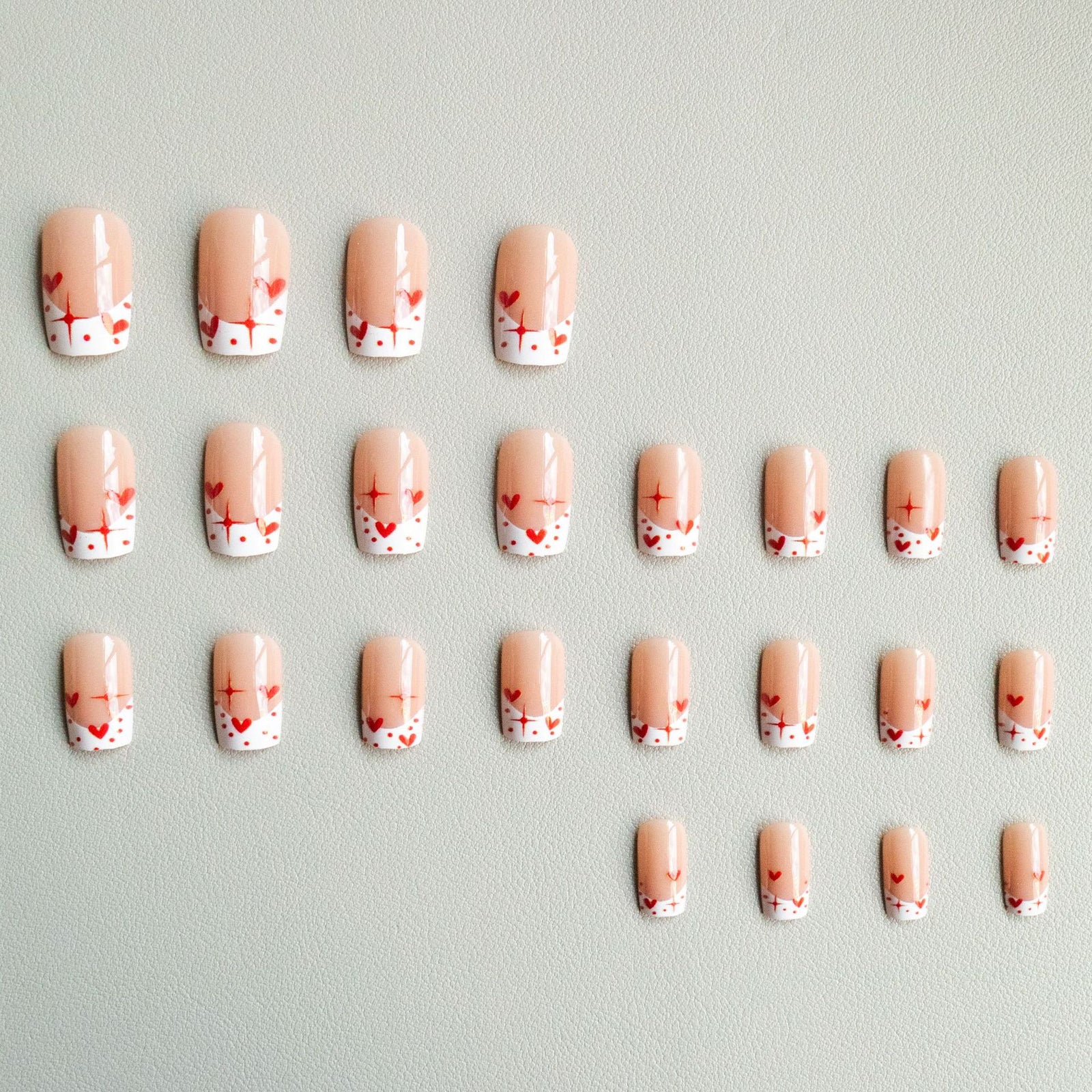24pcs/Set Red and White Color-Block French Press-On Nails