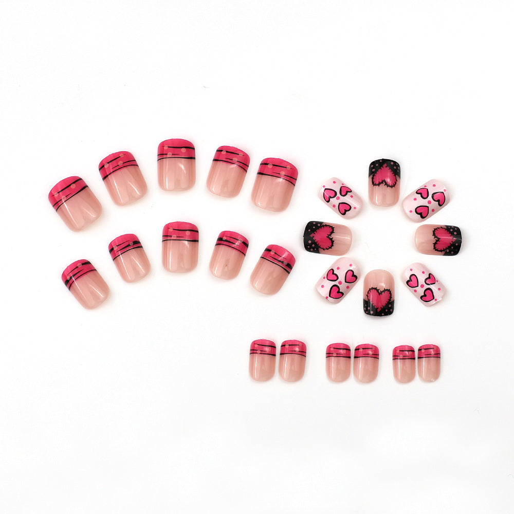 24pcs/Set Valentine’s Pink Heart Short Press On Nails