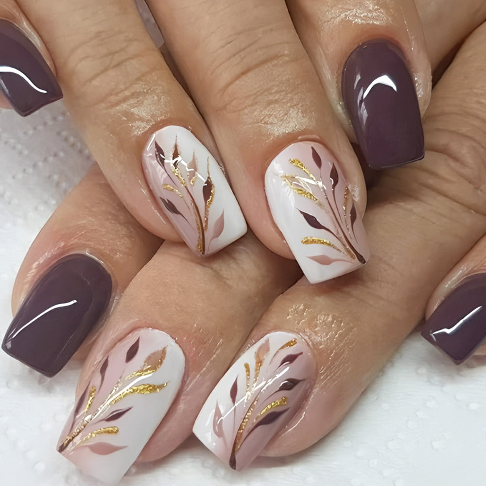 24pcs/Set Autumn–Winter Leaf Ombre Press-On Nails