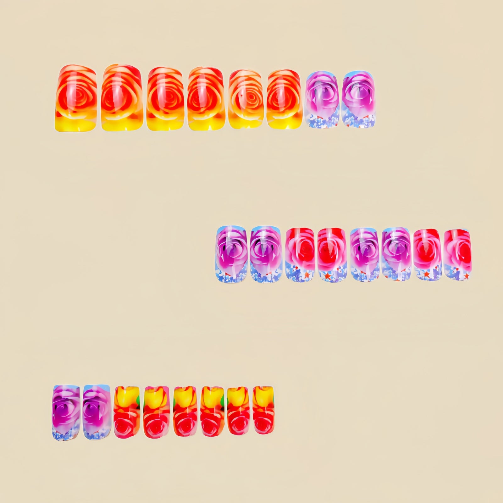 24pcs/Set Colorful Flowers Press-On Nails