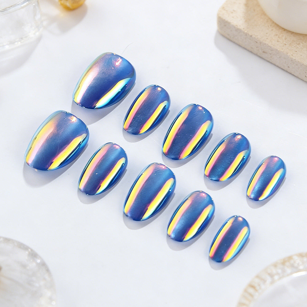 24pcs/Set Blue-Purple Aurora Cat Eye Press-On Nails