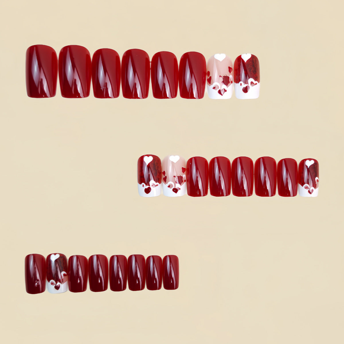 24pcs/Set Red Heart Floral Press-On Nails
