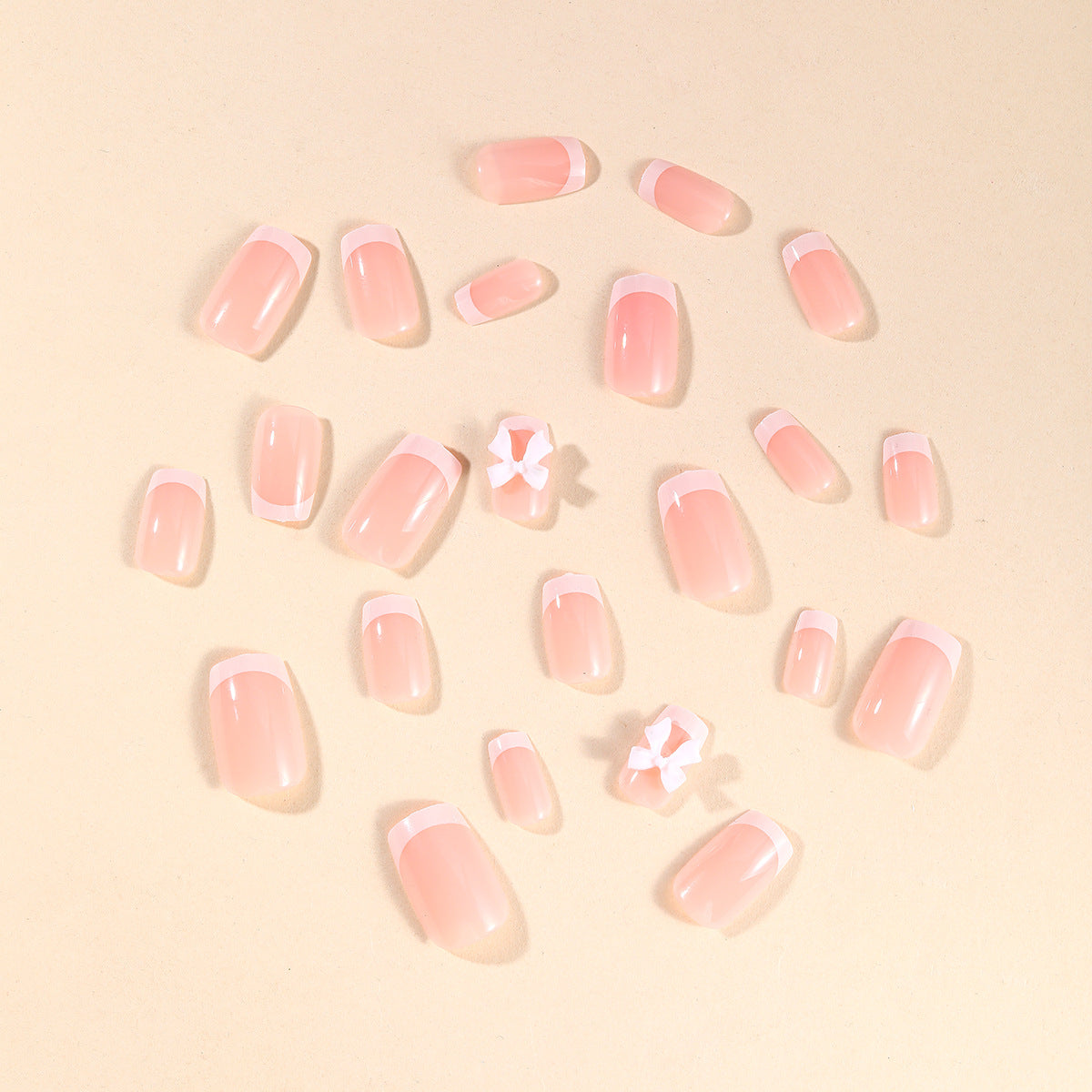 24pcs/Set White French Tip Bow Press-On Nails