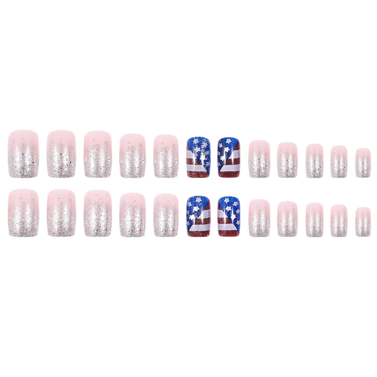 24pcs/Set Independence Day Red & White Stripes Press-On Nails