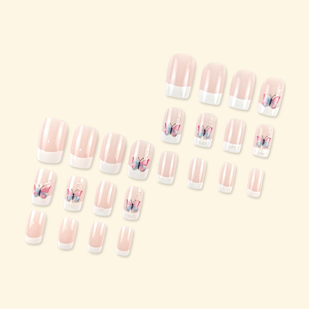 24pcs/Set French Dreamy Butterfly Press-On Nails