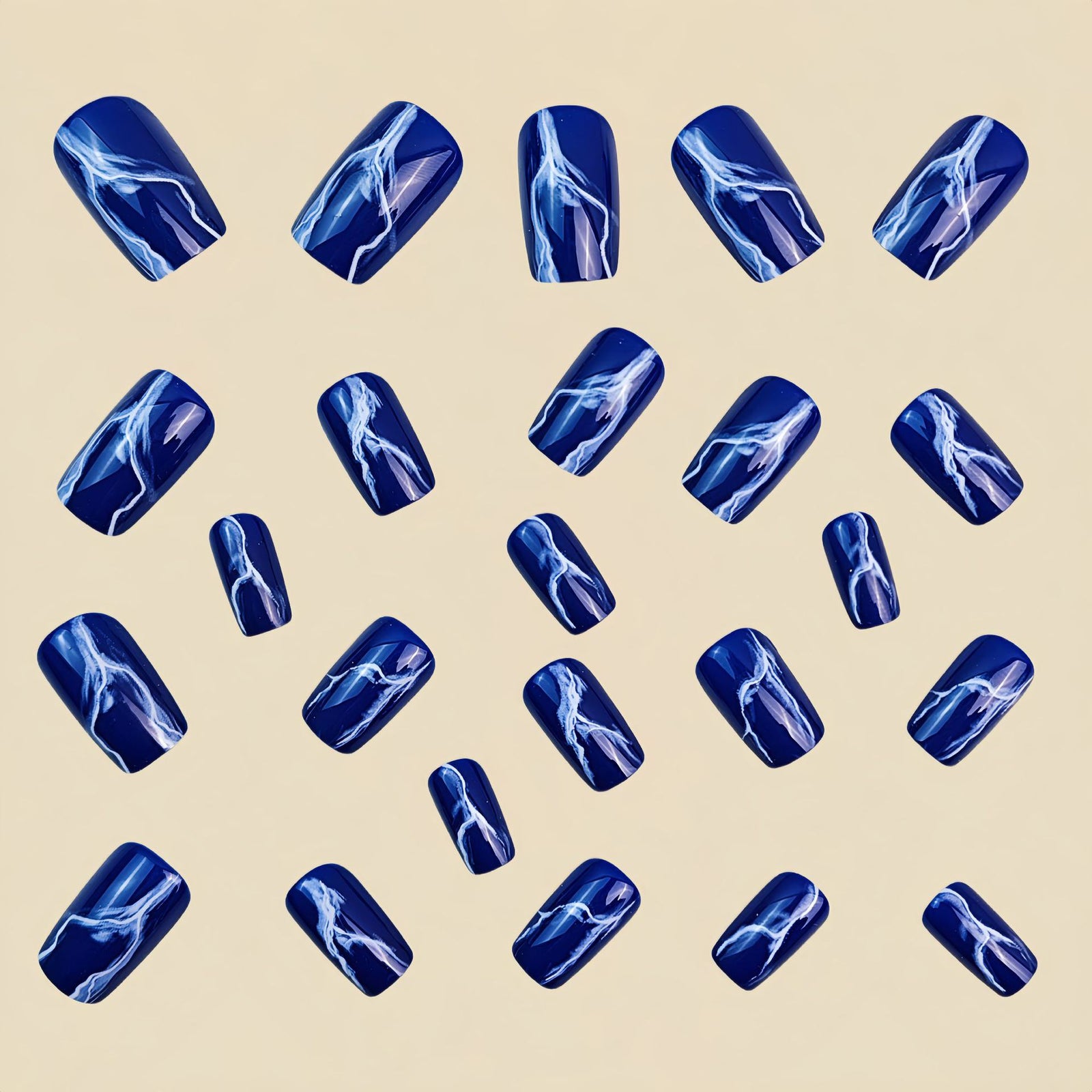 24pcs/Set Navy Blue Marble Pattern Press-On Nails