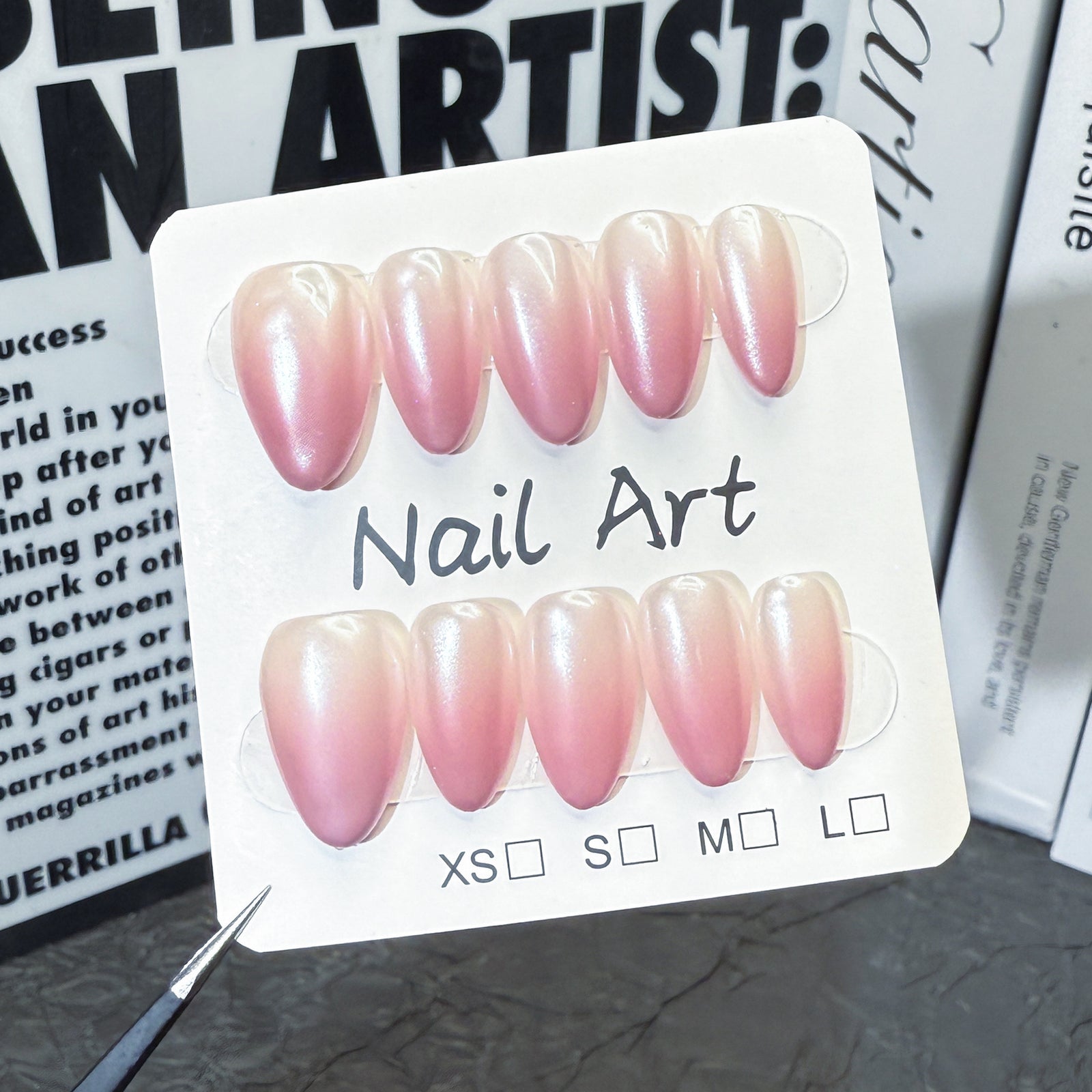 (Handmade) 10pcs/Set Pink Gradient Press-On Nails