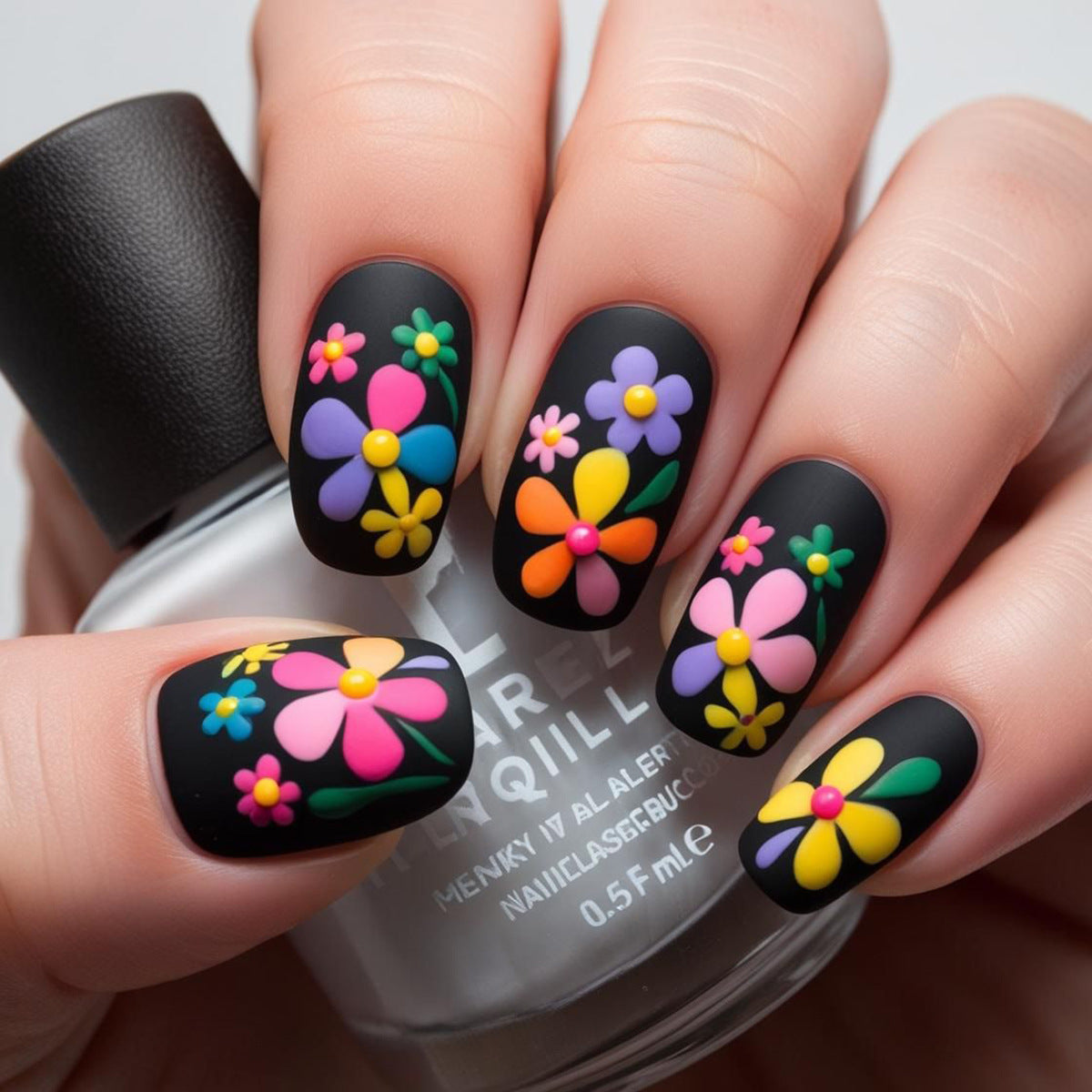 24pcs/Set Colorful Floral Matte Nails Press-On Nails