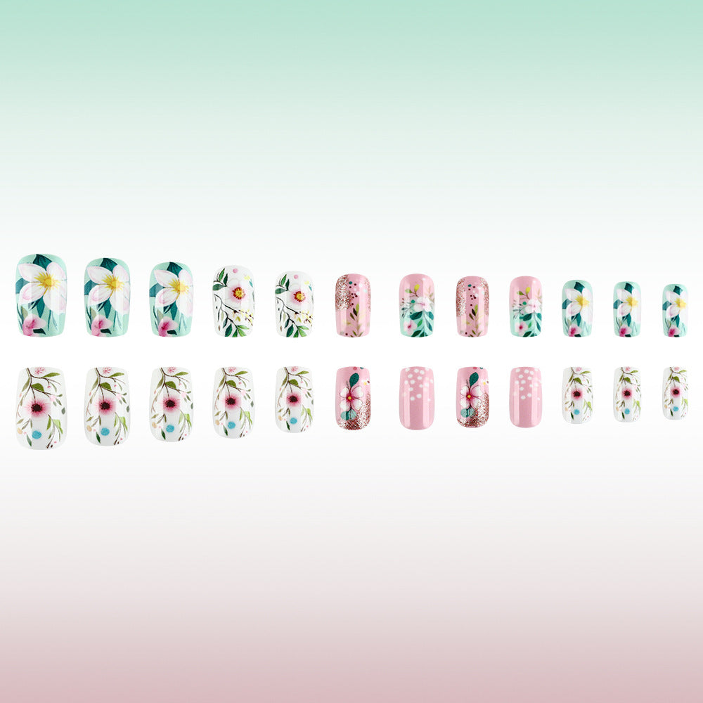 24pcs/Set Floral Glitter Polka Dots Press-On Nails