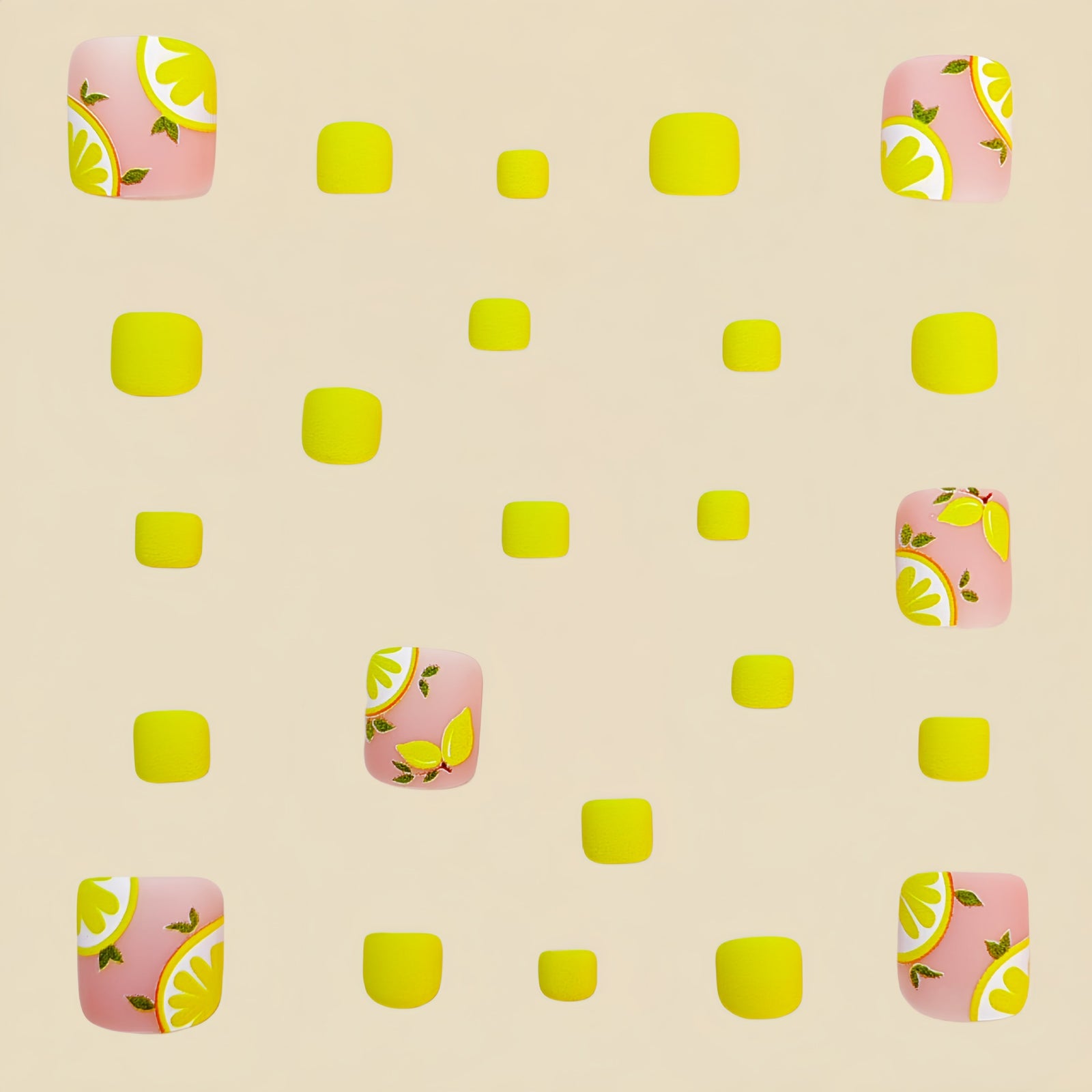 24pcs/Set Matte Yellow Lemon Press On Toe Nails