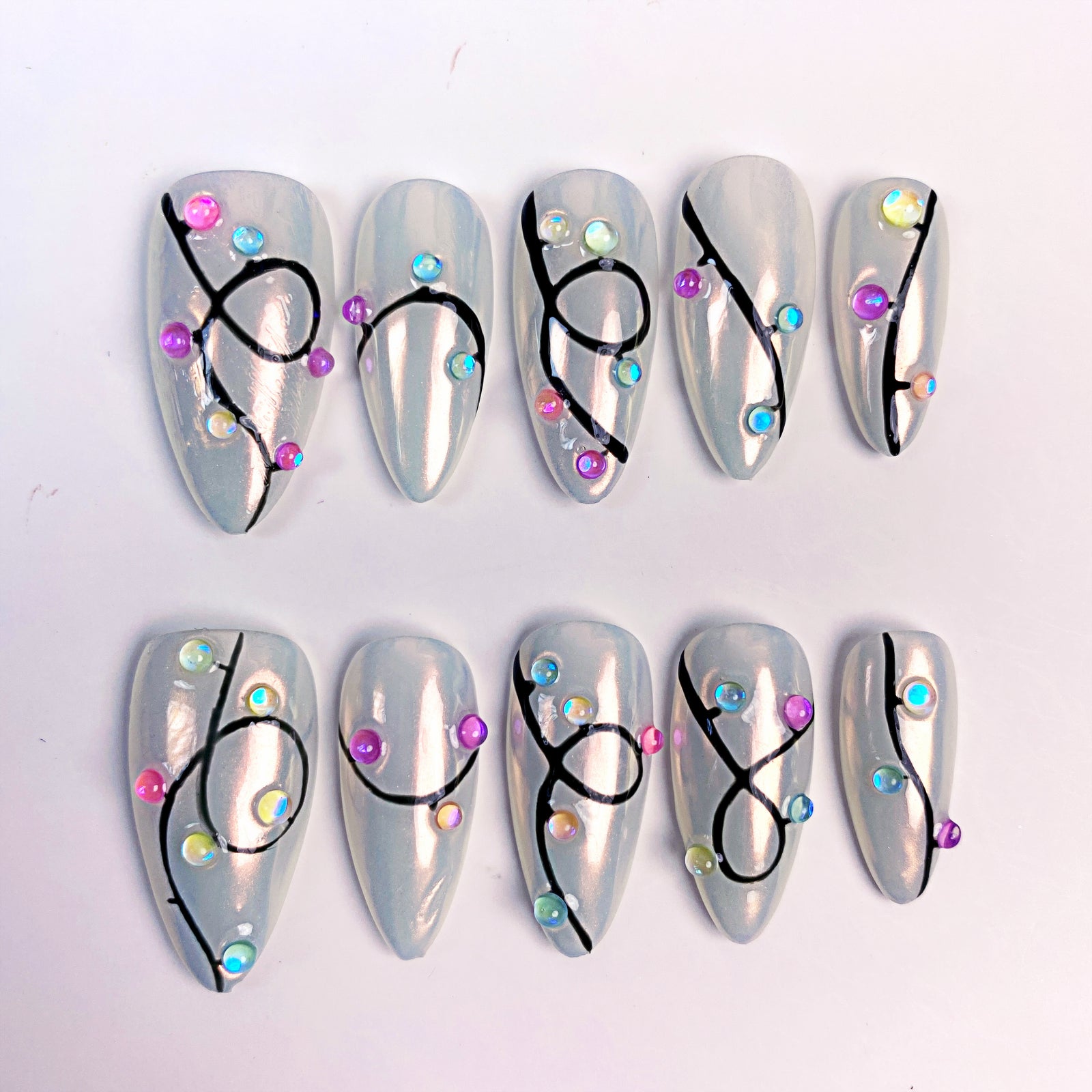 (Handmade) 10pcs/Set Christmas String Lights Press-On Nails
