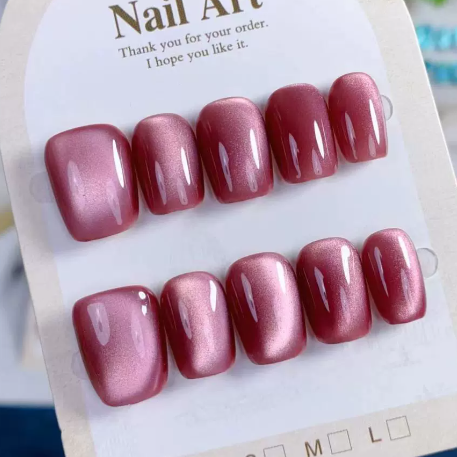 (Handmade) 10pcs/Set Red Cat Eye Press-On Nails