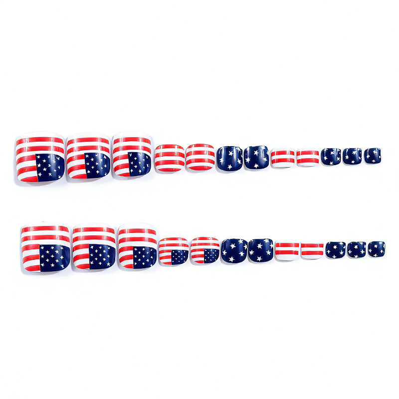 24pcs/Set Flag-Inspired Striped Stars Press On Toe Nails