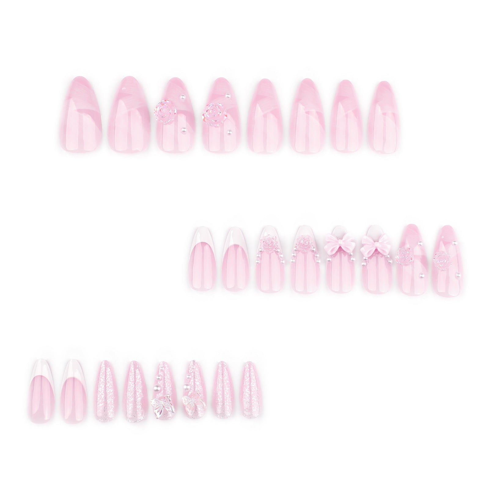 24pcs/Set 3D Bow & Camellia Flower Press-On Nails