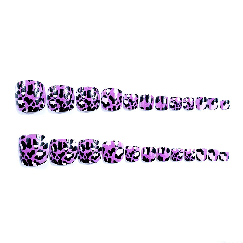 24pcs/Set Purple Leopard Print Press On Toe Nails