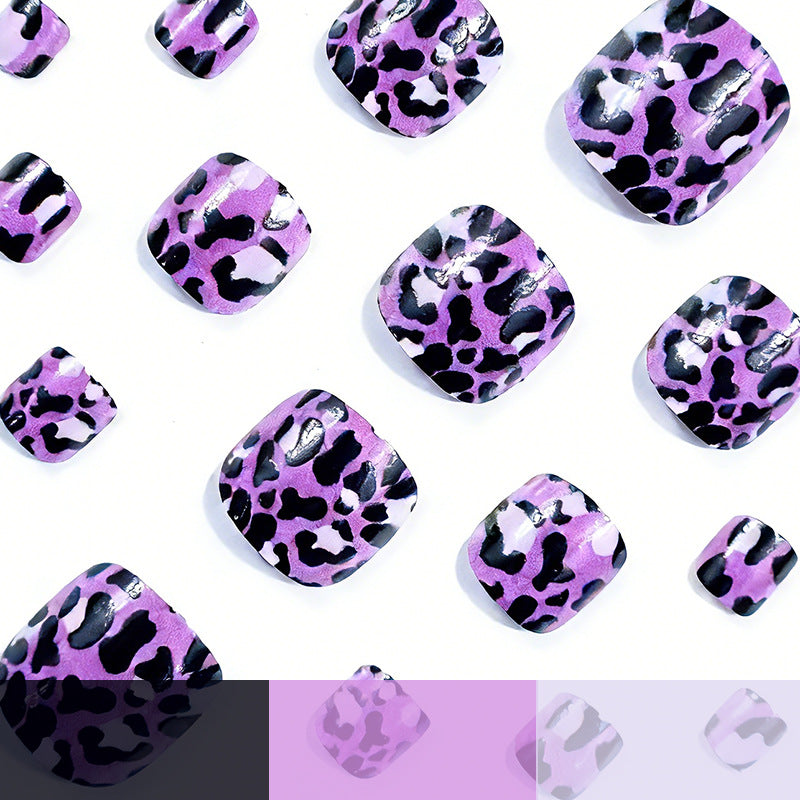24pcs/Set Purple Leopard Print Press On Toe Nails