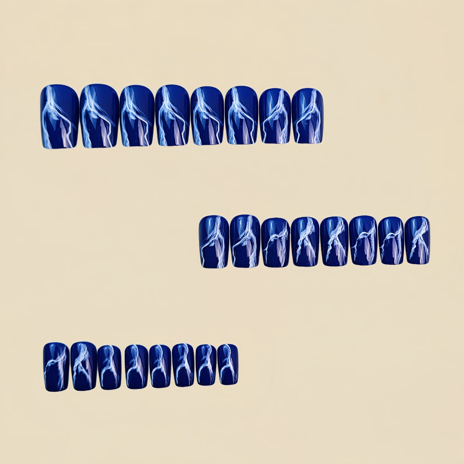 24pcs/Set Navy Blue Marble Pattern Press-On Nails