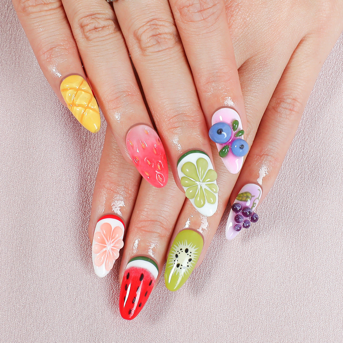 (Handmade) 10pcs/Set Spring Fruits Press-On Nails